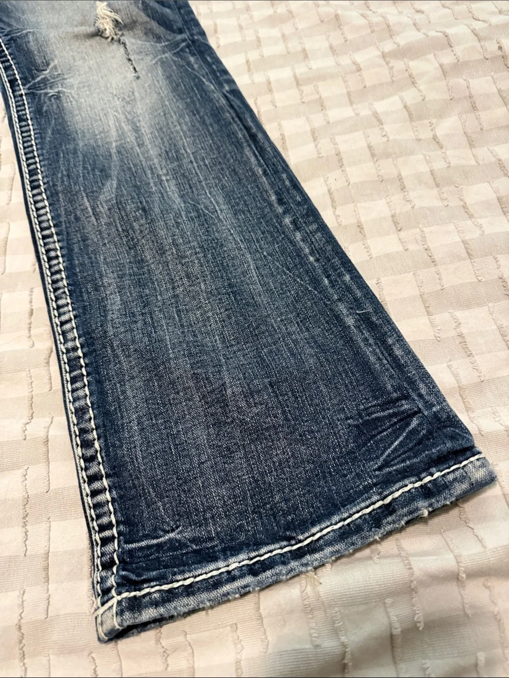 Rock Revival Dark Blue Denim Jeans with Gold Embroidered Pocket